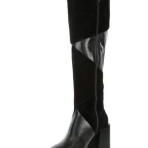 Lulu Patchworks Leather Corduroy Tall Boots Black 8.5 Wide or narrow calf. NEW